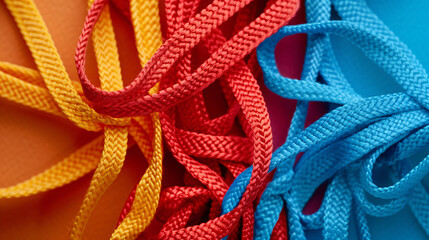 Braided shoe laces on color background