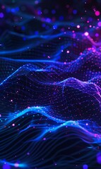 colorful abstract background with shiny neon purple and blue dots and waves, technology and cyberspace background