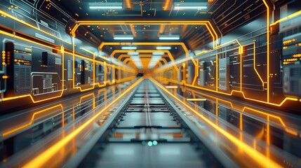 Obraz premium High-tech logistics operations visualized with rich marigold lines. Generative AI.