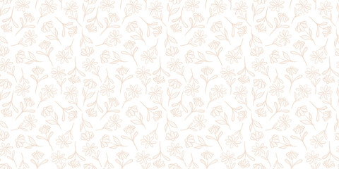 Cute floral background vector, white daisy flower print, wallpaper with hand drawn doodles, seamless repeat pattern