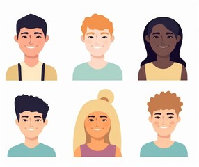 Fototapeta premium Diverse Group of Cartoon Young Adults Smiling Portraits