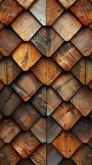 Timber Tiles arranged to create a Diamond Shaped wall. Wood, Natural Background formed from 3D blocks.