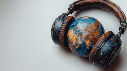 The image of planet earth wearing headphones, world music day