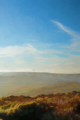 Ramshaw Rocks sunrise digital oil painting in the Staffordshire Peak District National Park.