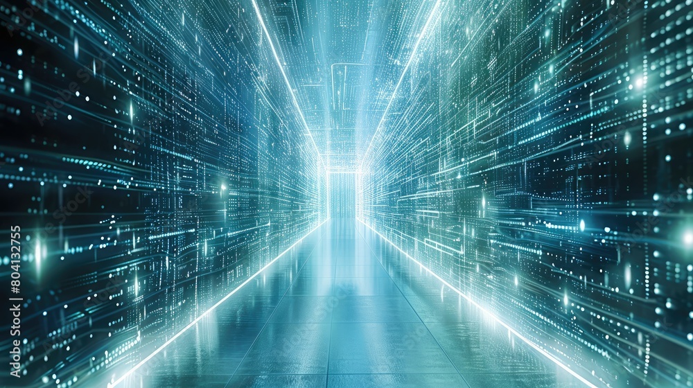 Poster visualize a concept where digital information is visually escaping from a secure environment to symb