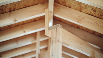 Detailed View of New Wooden Framing in Home Construction Site