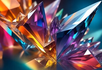 colorful, colors, crystal, diamond, mosaic, polygon, three-dimensional, triangle, geometric, origami, wallpaper, art, element, illustration, light, shape, blue, bright, decoration, design, pattern, 