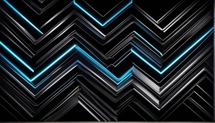 white neon glowing bright zigzag lines on black luxury smooth shiny metal background from Generative AI