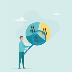 Businessman analyzing pie chart of customer segments. Customer analysis for marketing or advertising concept. Target audience, consumers or user group.
