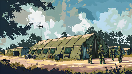 An illustration of a military hospital tent.


