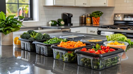 Healthy Meal Preparation in Modern Kitchen with Fresh Vegetables. Generative ai