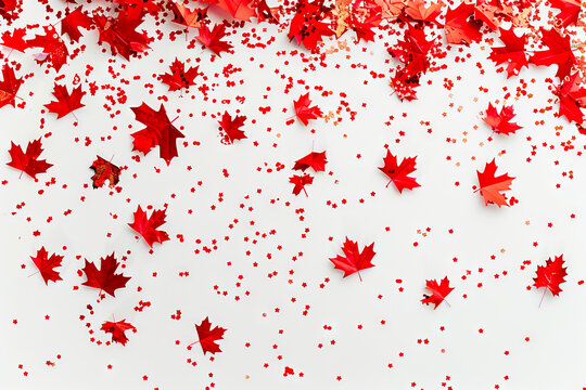 A red maple leaf is falling on a white background.