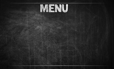 Black chalkboard with word Menu as background. Mockup for design