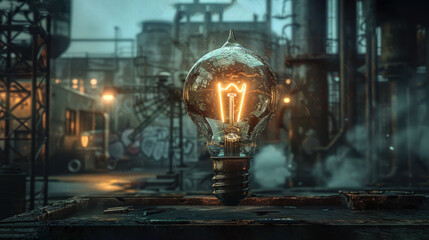 A glowing light bulb is the main focus of this image