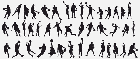 Basketball silhouettes. Vector set of Basketball players silhouettes. 