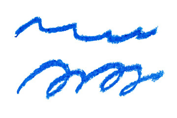 Blue stroke lines drawn with crayon pencil on transparent background. Hand drawn zigzag.