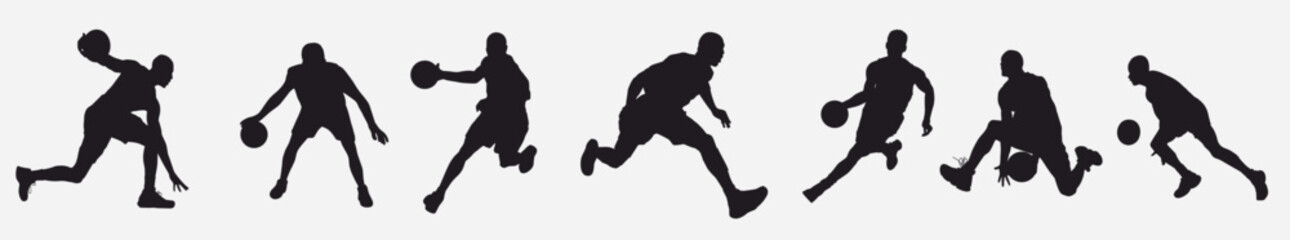 Basketball player silhouette in action. Group of basketball player playing. 