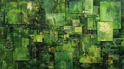 Vintage grunge green collage background. Sustainable and environment concept. Different textures and shapes	
