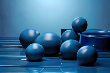 blue spheres on a table