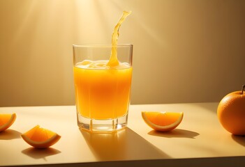 Modern Art Beautiful delicious Orange Juice with sun light, An artistically rendered depiction of a...