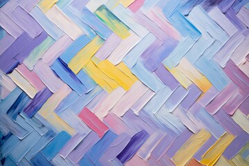 ヘリンボーンの床風のデザインの油絵・抽象背景バナー）紫・黄色・青・ピンク