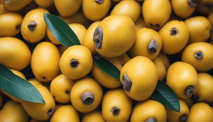 Close up yellow loquat fruit pile.