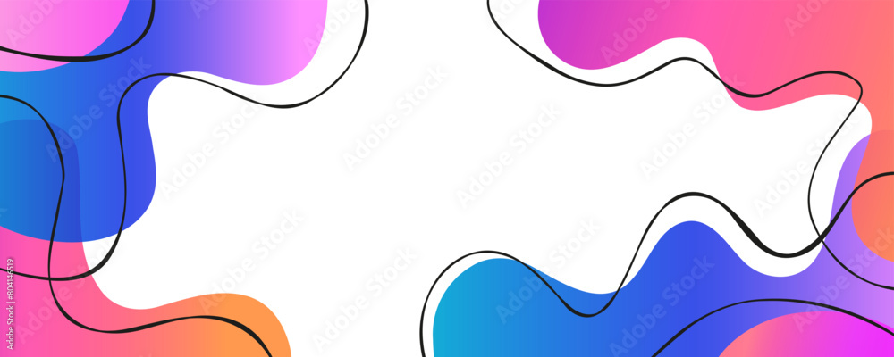 Poster abstract background with curved shapes and black wavy lines. bright fluid colors. color waves on whi