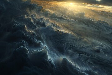Highquality stock photo of a detailed artistic rendition of an exoplanets atmosphere, with swirling clouds and storms, showcasing the diversity of planetary weather