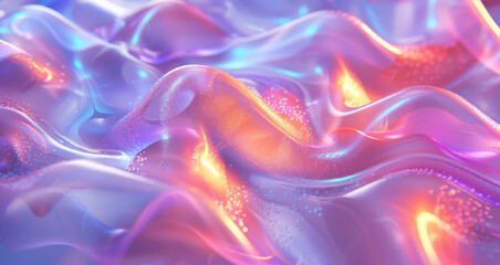Abstract 3d banner with  soft waves  neon rainbow metal silk fabric. Background with  pattern waves  in glossy futuristic textile. Template for design card, wallpaper, banner.