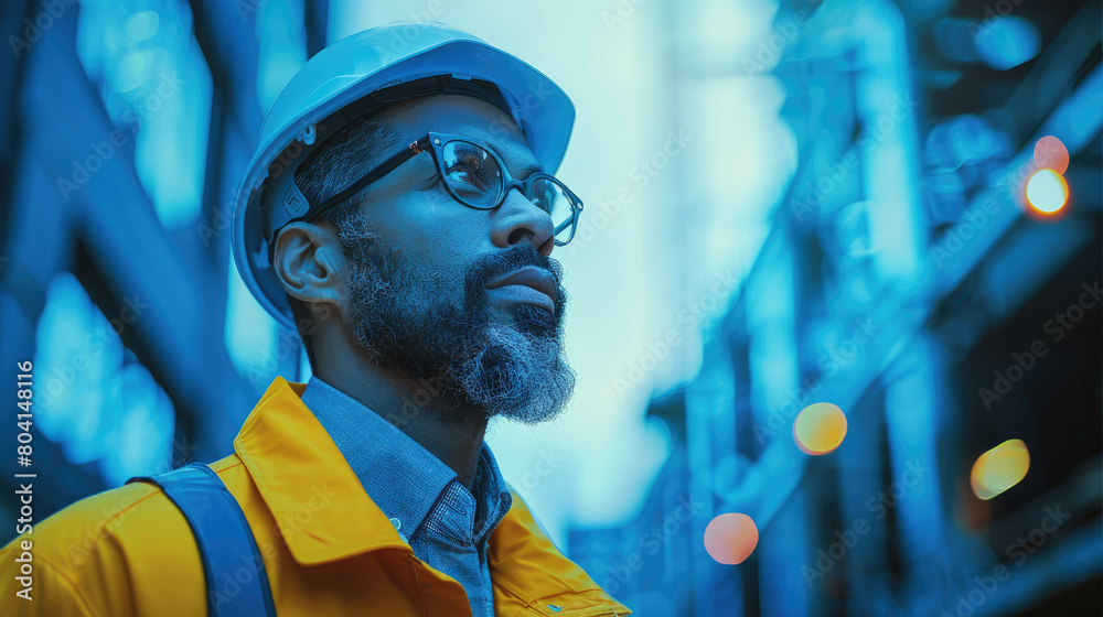 Aufkleber professional project manager at construction site. generative ai.