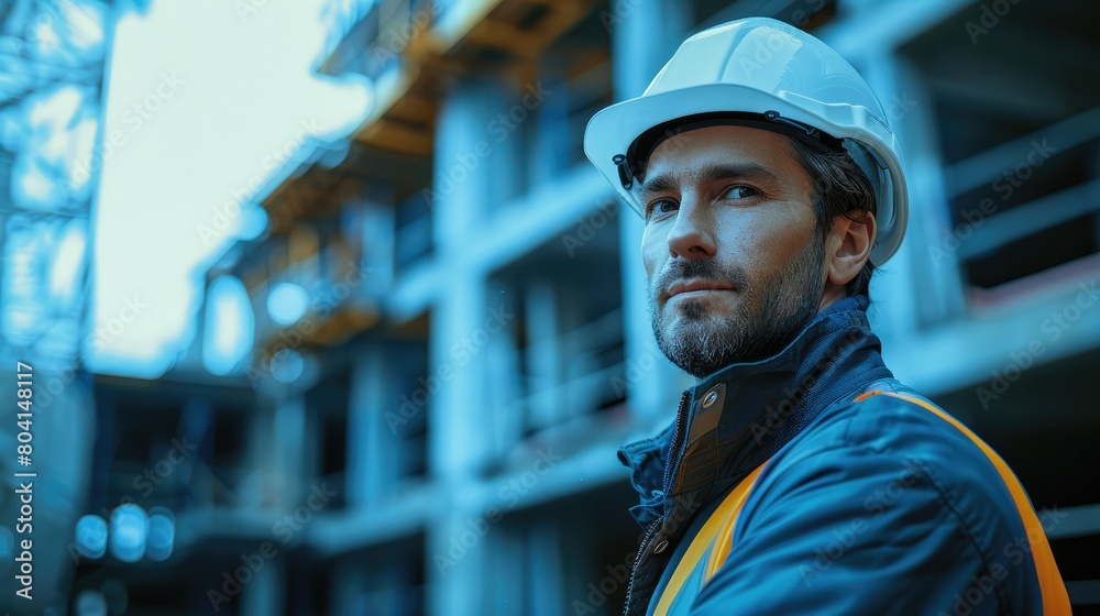 Poster professional project manager at construction site. generative ai.