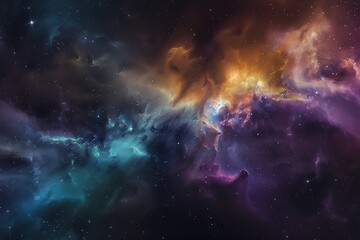 Surreal stock image of a space nebula with an array of colors from hot gas and young stars, visualizing the beauty of the universe