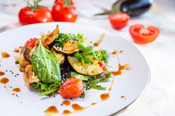 Grilled Eggplant and Spinach Salad with Juicy Tomatoes