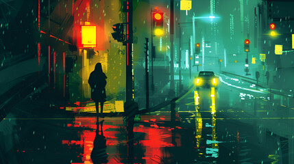 "After the Storm: A Lonely Stroll through the Glistening City"
