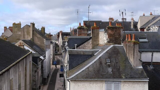 A view of the roof and the architecture of a Loire valley city. Blois, France - March 27, 2024.
