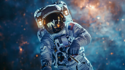 Fototapeta premium Astronaut adrift amidst the stars
