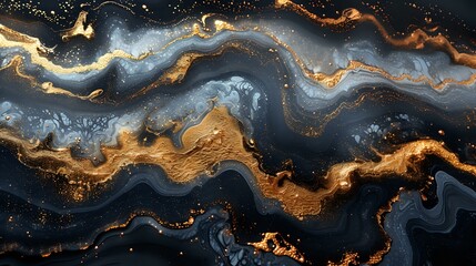 Serene Fluidity: Abstract Composition with Metallic Gold Swirls