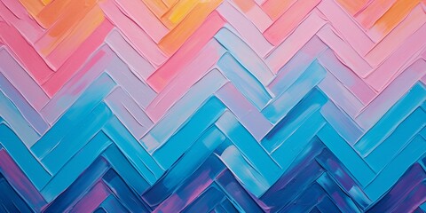 ヘリンボーンの床風のデザインの油絵・抽象背景横長バナー）紫・オレンジ・水色・ピンク
