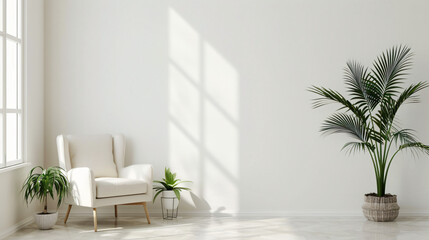 Fototapeta na wymiar Interior of room with stylish armchair and houseplants