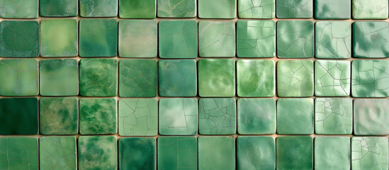 Old green cracked ceramic wall tiles
