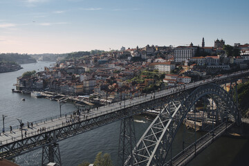 Fototapeta na wymiar Sunset Over Historic Porto Cityscape and Dom Luis I Bridge.