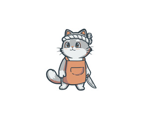 Cute cat japanes chef mascot