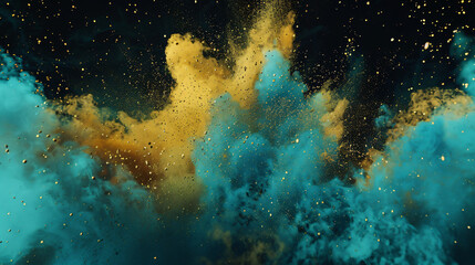 Light Blue and Yellow Powder Collide with Black Background