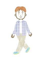 歩いている20代〜30代くらいの男性の全身手描きイラスト