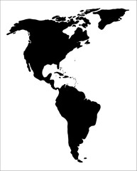 Black silhouette of South and North America on the white background. World map vector illustration with the American continents.	