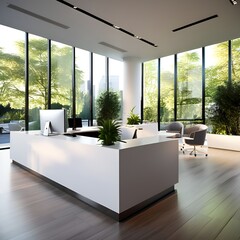  modernoffice interior showcases sleek minimalist design illuminated reception desk greets visitor