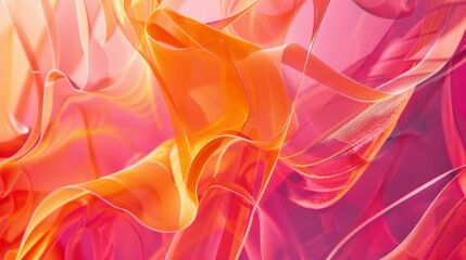 Abstract shapes in shades of pink and orange create a dynamic texture.