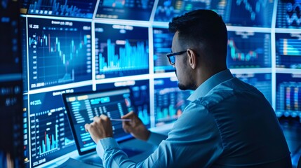 Businessman analyzing financial report data company operations, balance sheet, fintech