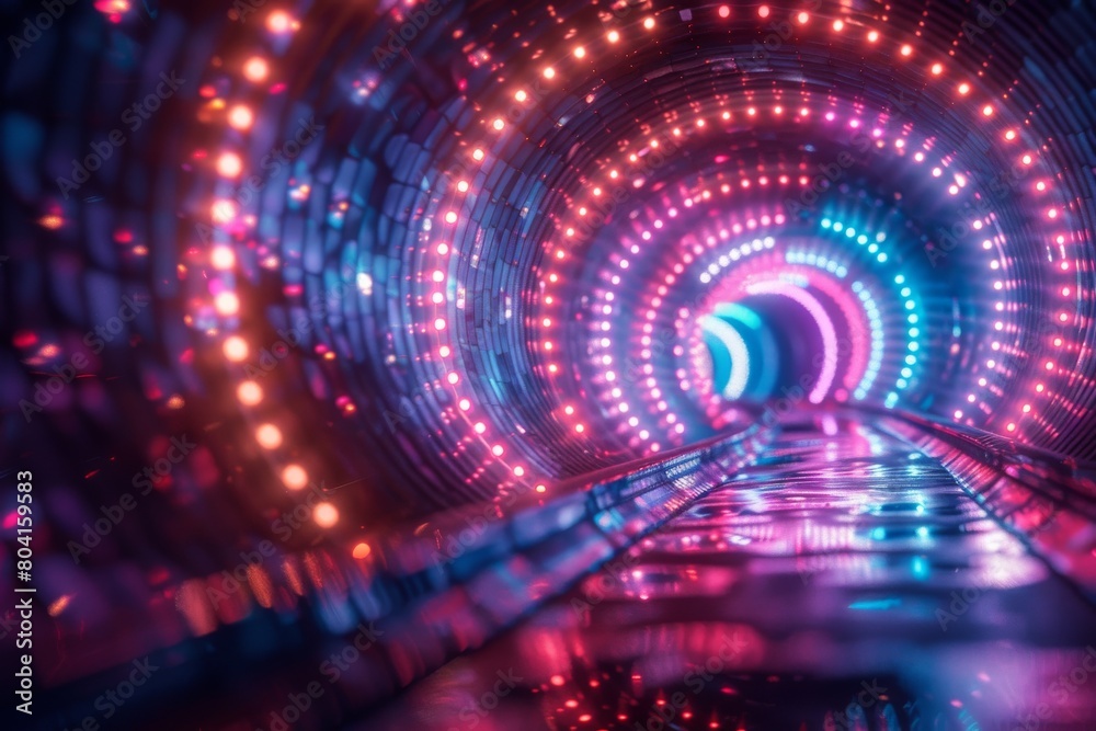 Poster this mesmerizing image captures a tunnel adorned with vibrant led lights, creating a captivating abs