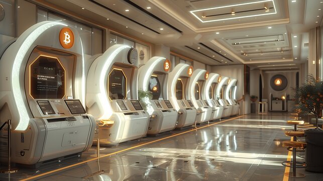 Step into a futuristic retail environment where Bitcoin payment integration is visually demonstrated.